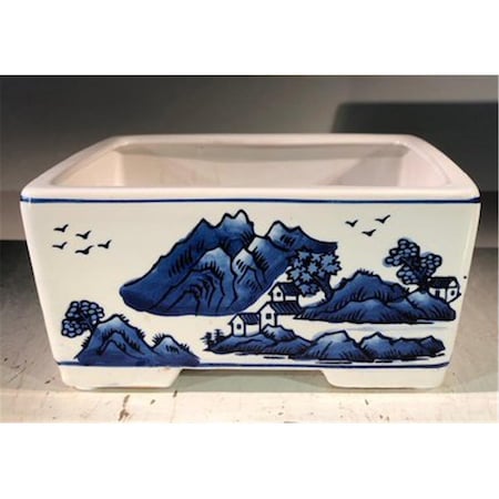 Paisaje 8.5 x 6.5 x 4 in. Porcelain Bonsai Pot, Blue & White - Rectangle PA2529832